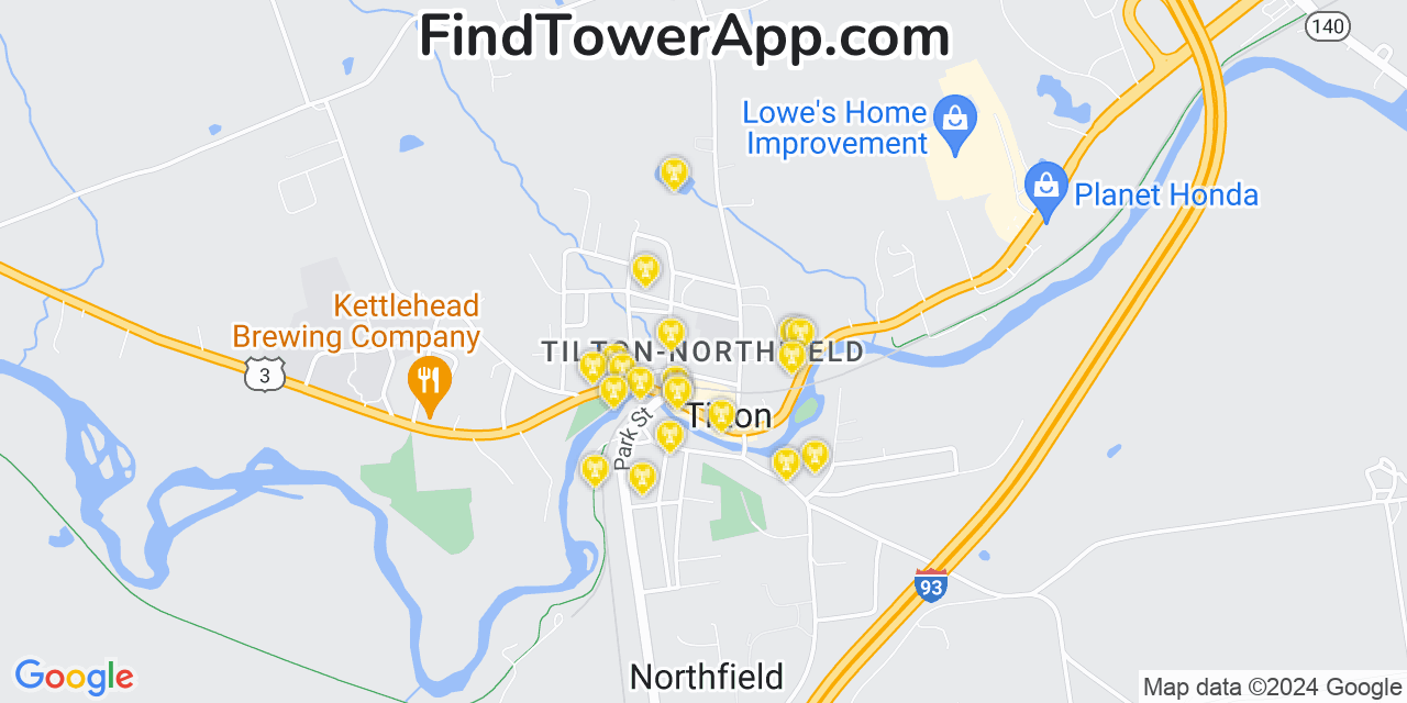 AT&T 4G/5G cell tower coverage map Tilton Northfield, New Hampshire