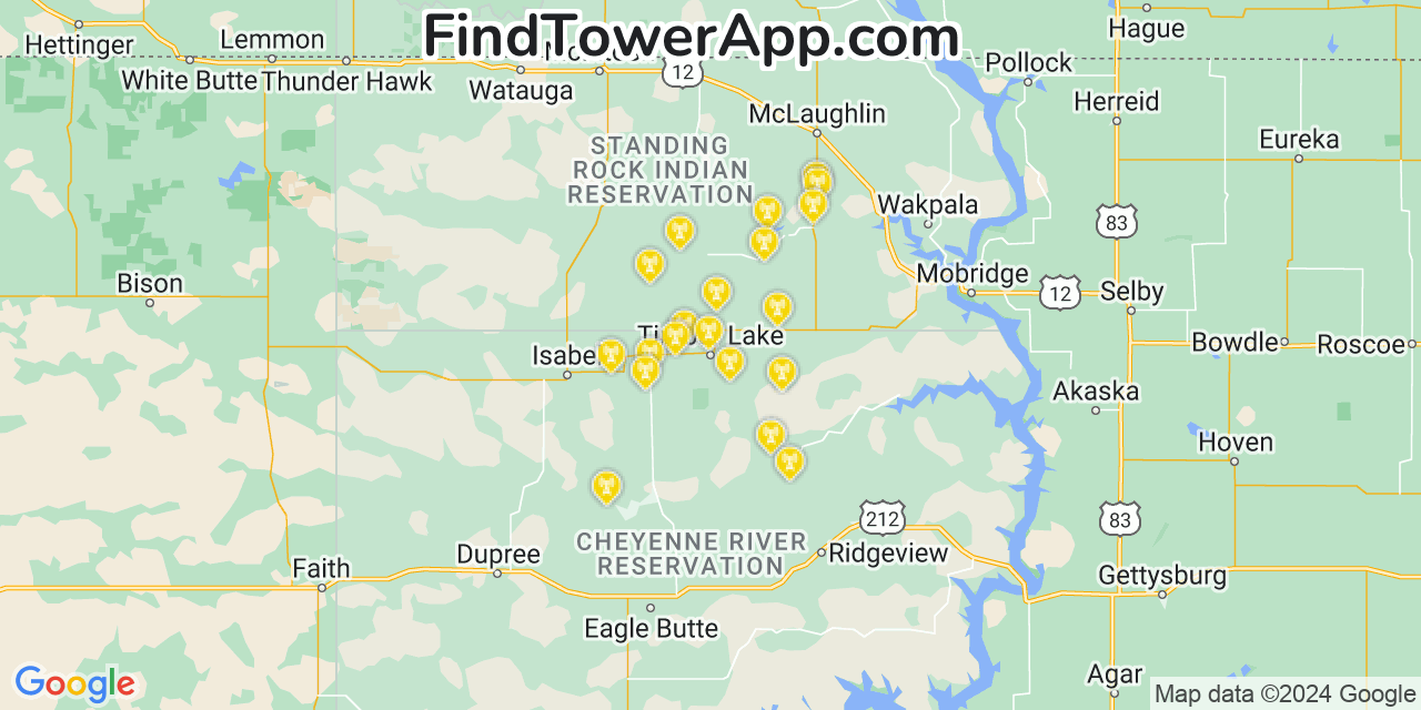 T-Mobile 4G/5G cell tower coverage map Timber Lake, South Dakota