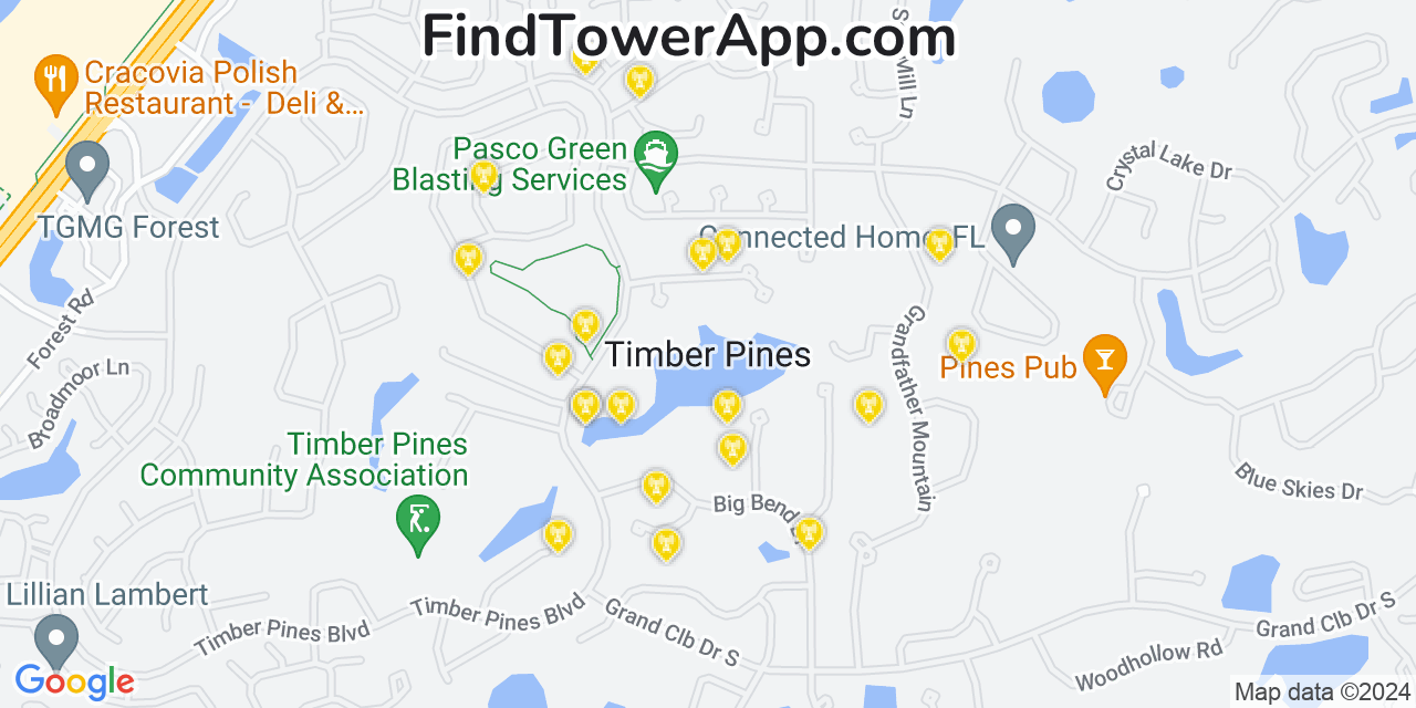 T-Mobile 4G/5G cell tower coverage map Timber Pines, Florida