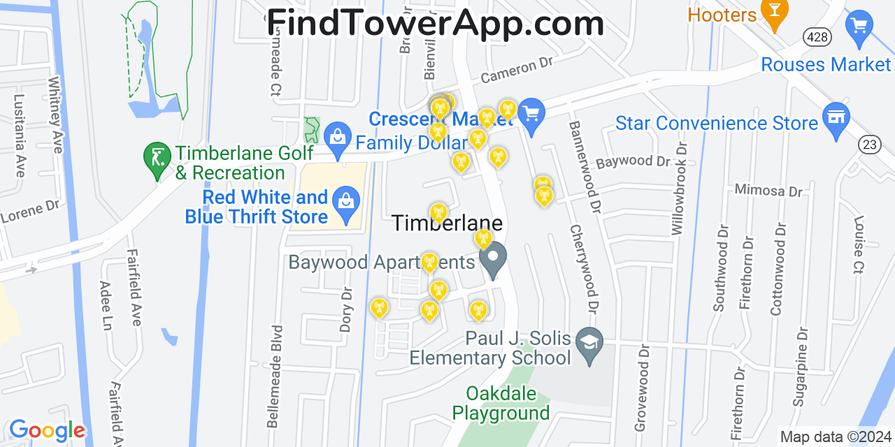 AT&T 4G/5G cell tower coverage map Timberlane, Louisiana