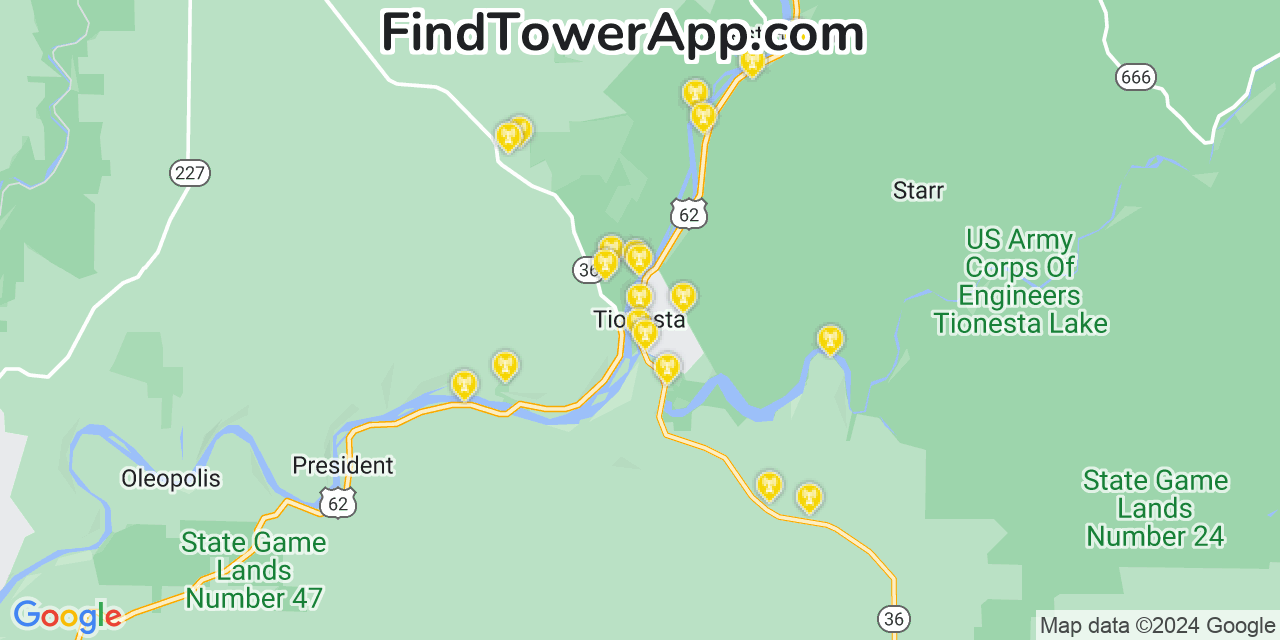 T-Mobile 4G/5G cell tower coverage map Tionesta, Pennsylvania