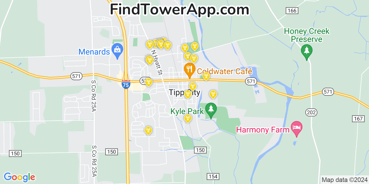 AT&T 4G/5G cell tower coverage map Tipp City, Ohio