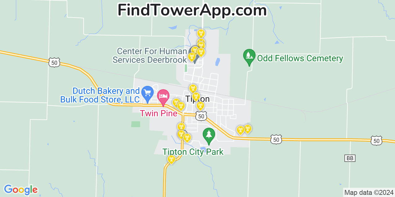 Verizon 4G/5G cell tower coverage map Tipton, Missouri