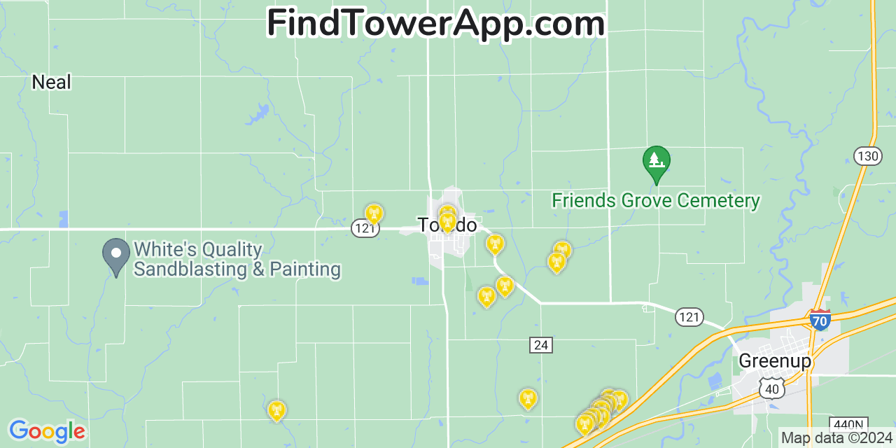 AT&T 4G/5G cell tower coverage map Toledo, Illinois