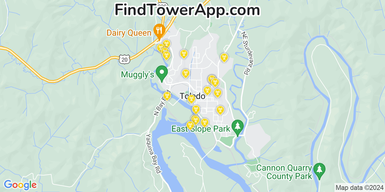 Verizon 4G/5G cell tower coverage map Toledo, Oregon