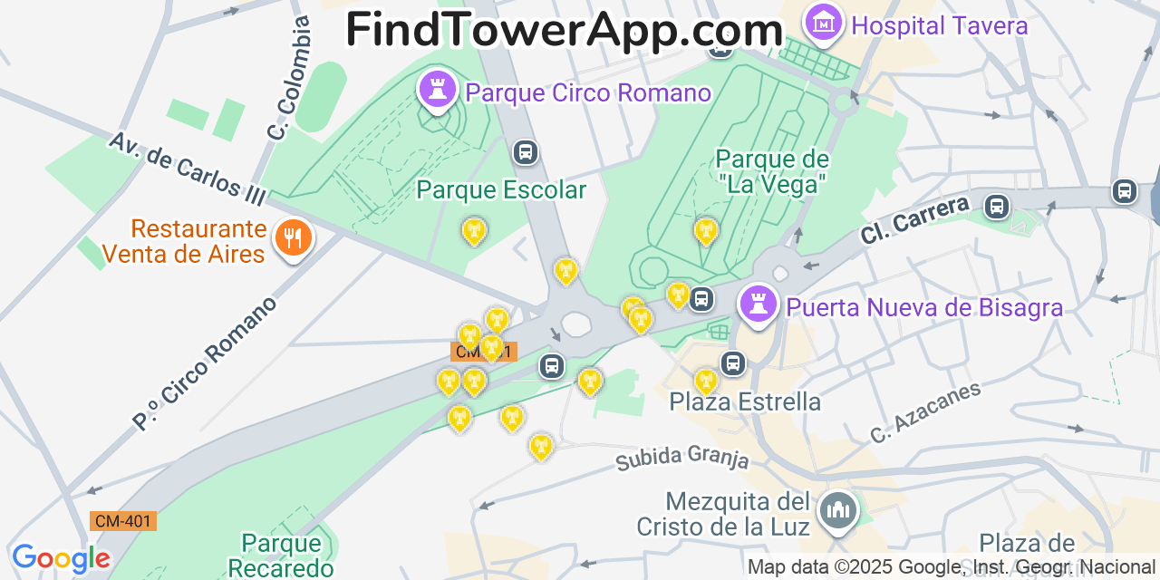 Toledo Cell Towers, Spain - FindTower App Coverage Maps
