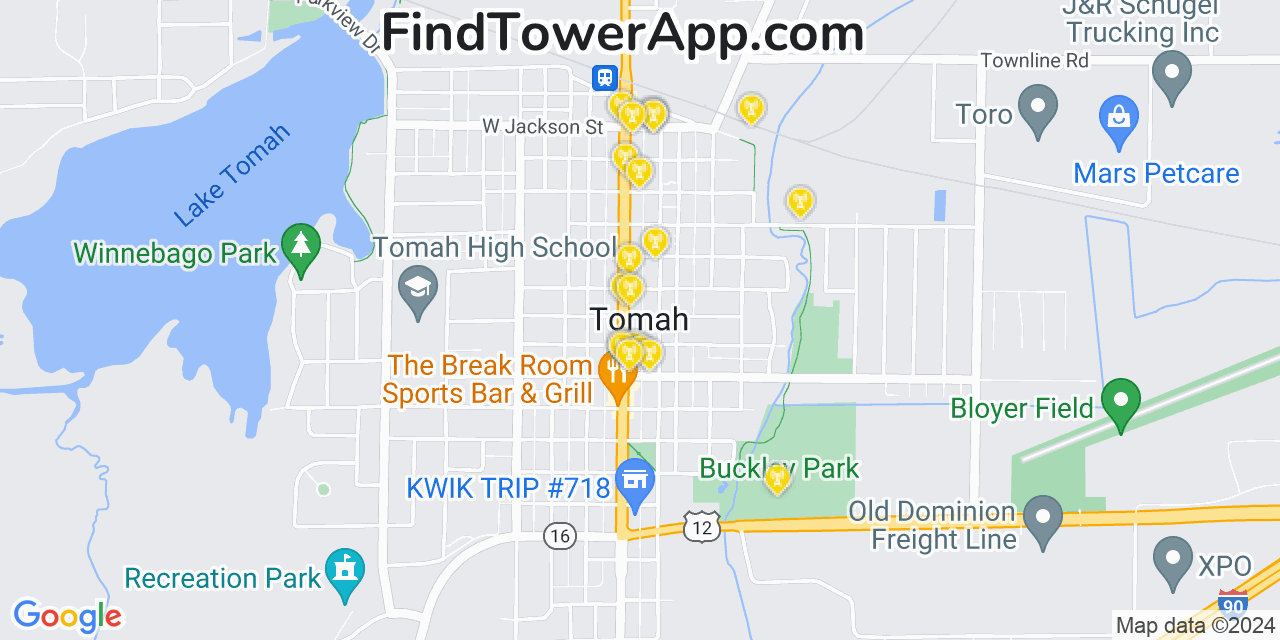 AT&T 4G/5G cell tower coverage map Tomah, Wisconsin