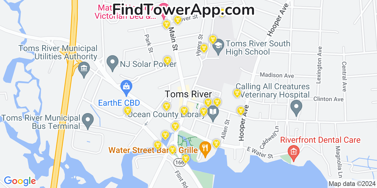 AT&T 4G/5G cell tower coverage map Toms River, New Jersey