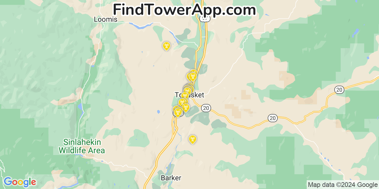 AT&T 4G/5G cell tower coverage map Tonasket, Washington