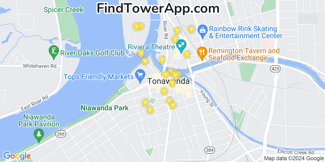 AT&T 4G/5G cell tower coverage map Tonawanda, New York