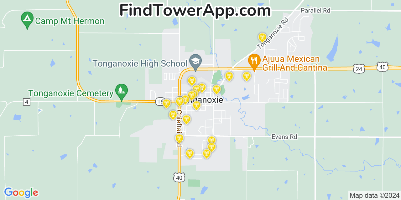 AT&T 4G/5G cell tower coverage map Tonganoxie, Kansas