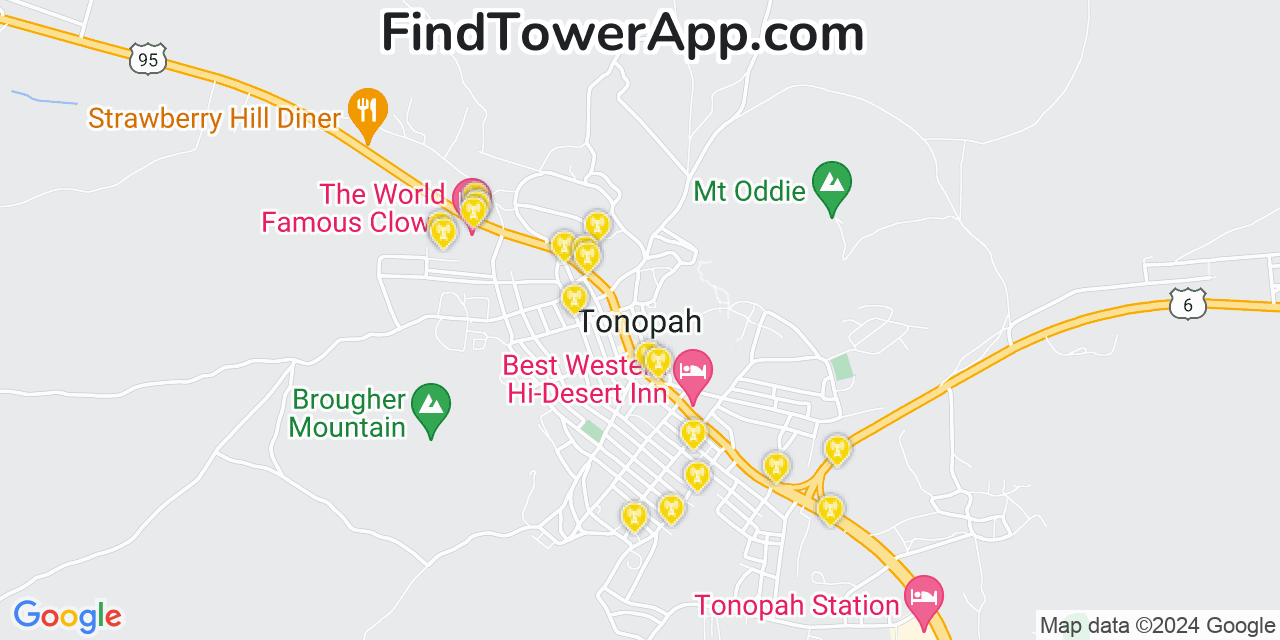 AT&T 4G/5G cell tower coverage map Tonopah, Nevada