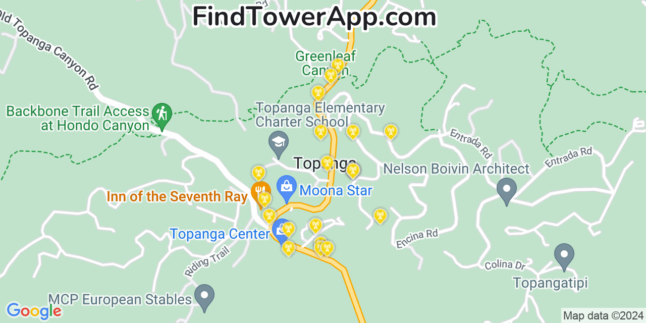 AT&T 4G/5G cell tower coverage map Topanga, California