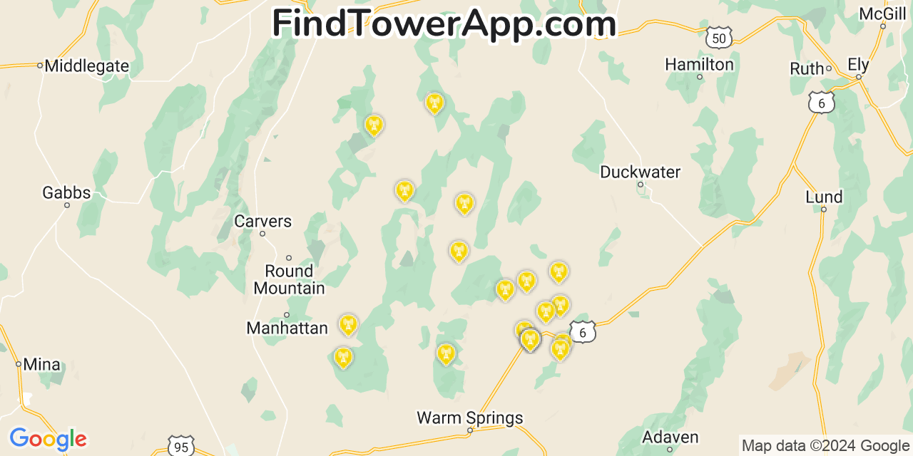 AT&T 4G/5G cell tower coverage map Topaz Ranch Estates, Nevada