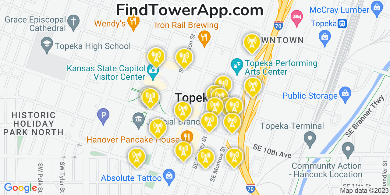 Verizon 4G/5G cell tower coverage map Topeka, Kansas