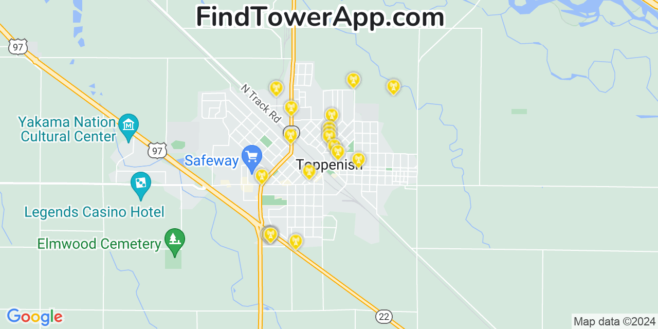 Verizon 4G/5G cell tower coverage map Toppenish, Washington