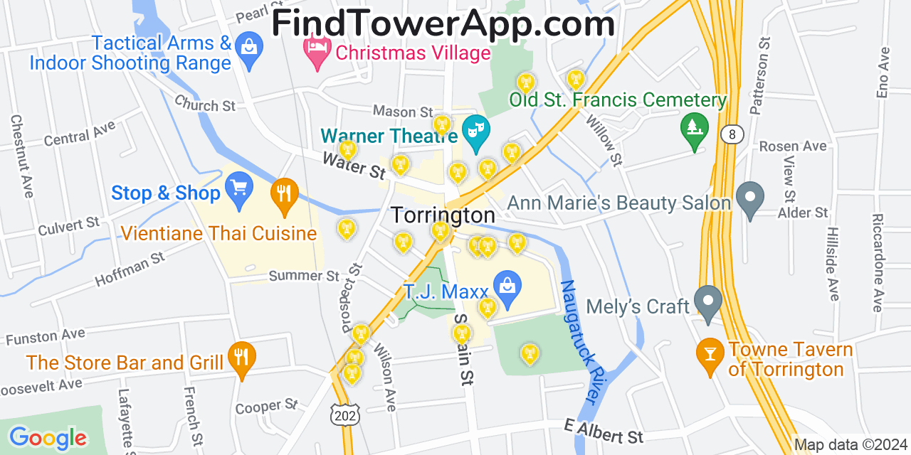 AT&T 4G/5G cell tower coverage map Torrington, Connecticut