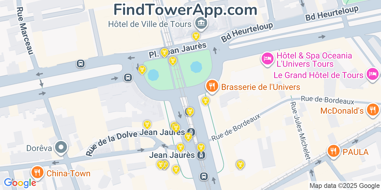 Tours Cell Towers, France - FindTower App Coverage Maps