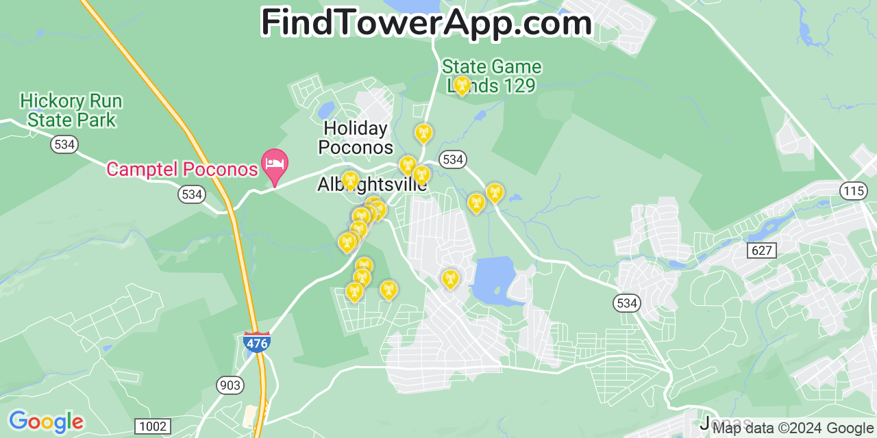 T-Mobile 4G/5G cell tower coverage map Towamensing Trails, Pennsylvania