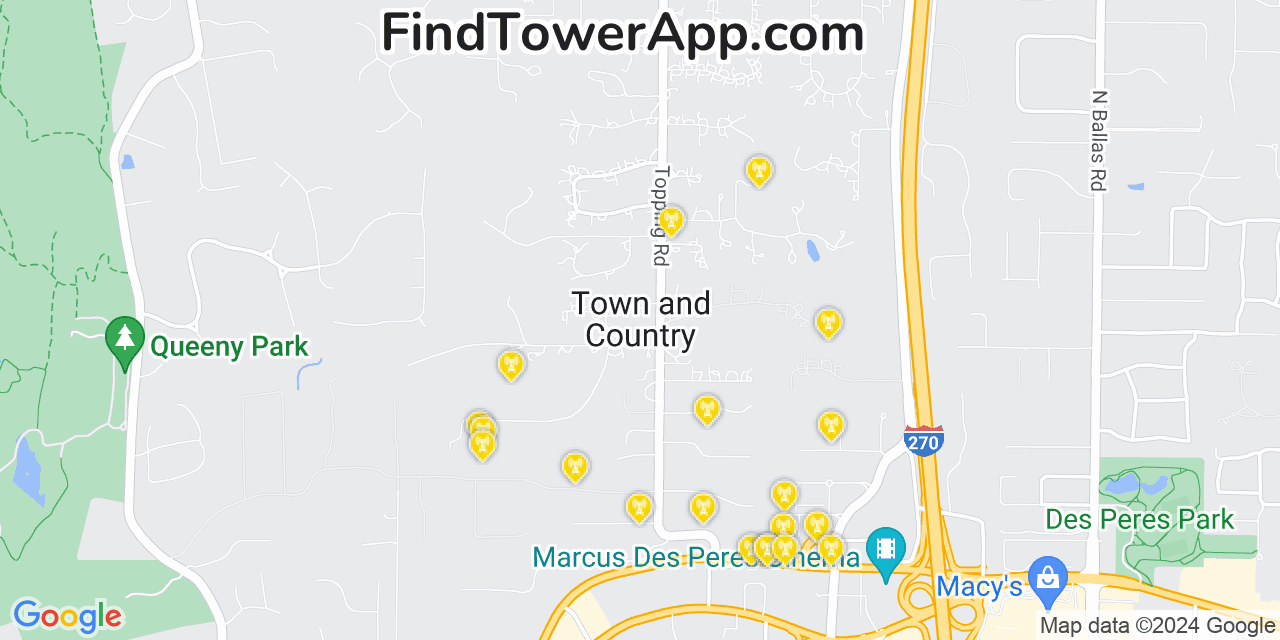 AT&T 4G/5G cell tower coverage map Town and Country, Missouri