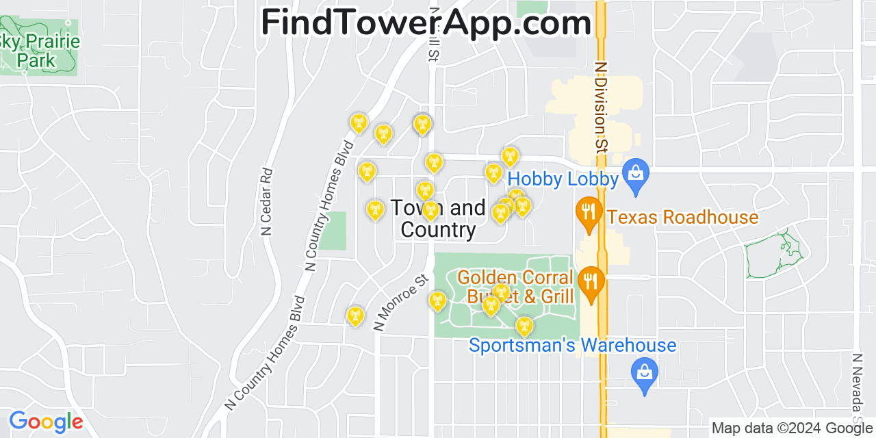 AT&T 4G/5G cell tower coverage map Town and Country, Washington