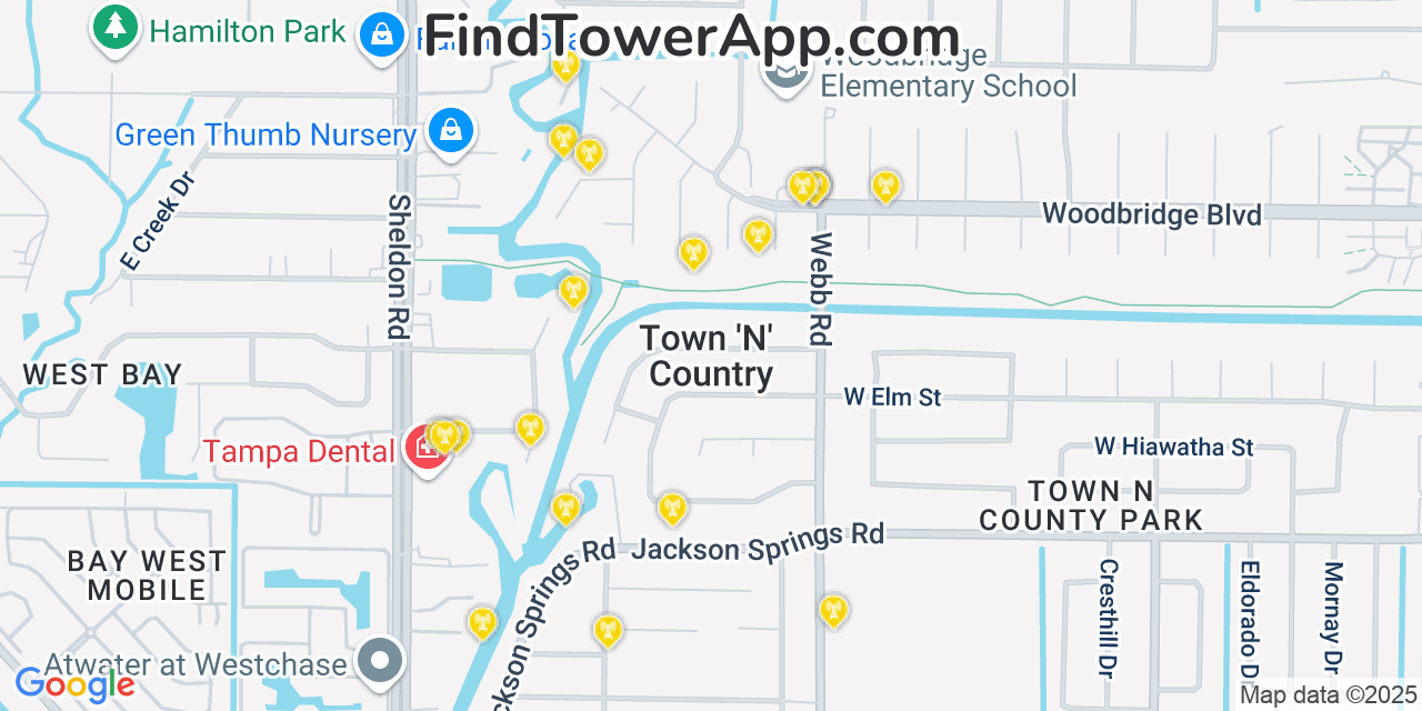 Verizon 4G/5G cell tower coverage map Town n Country, Florida