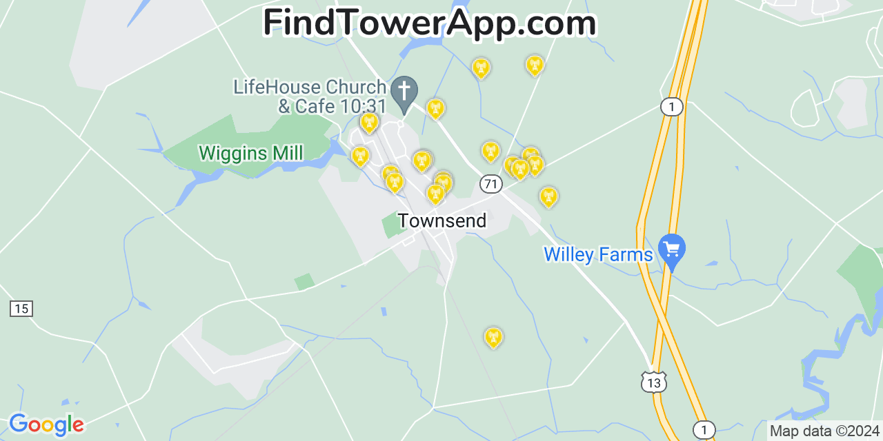 Verizon 4G/5G cell tower coverage map Townsend, Delaware