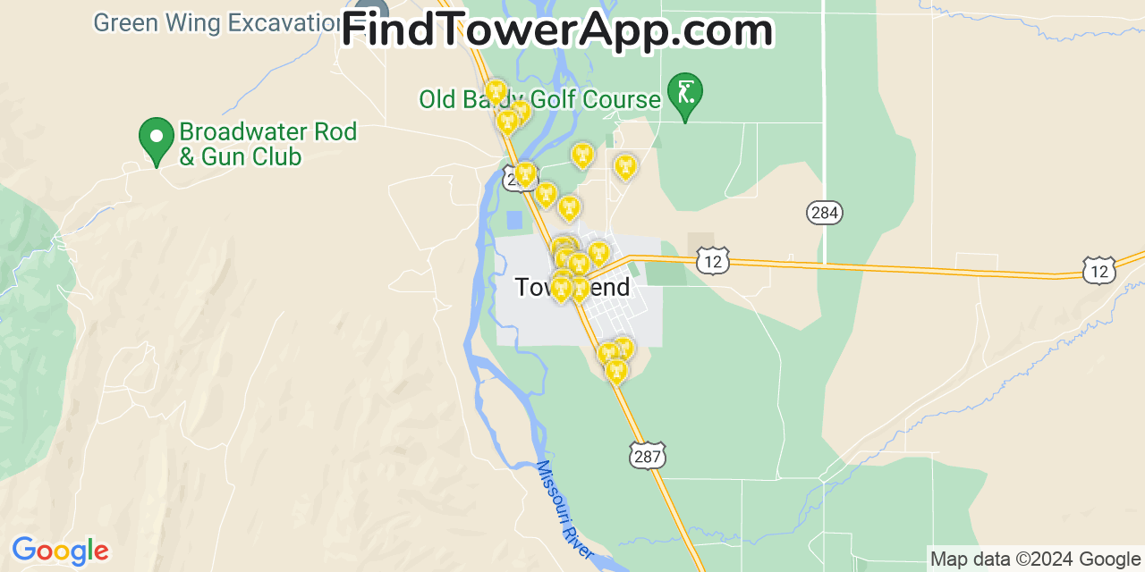 AT&T 4G/5G cell tower coverage map Townsend, Montana