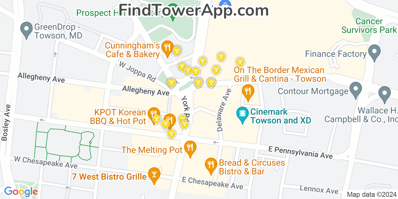 Verizon 4G/5G cell tower coverage map Towson, Maryland