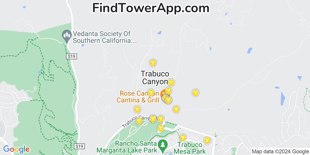 Verizon 4G/5G cell tower coverage map Trabuco Canyon, California