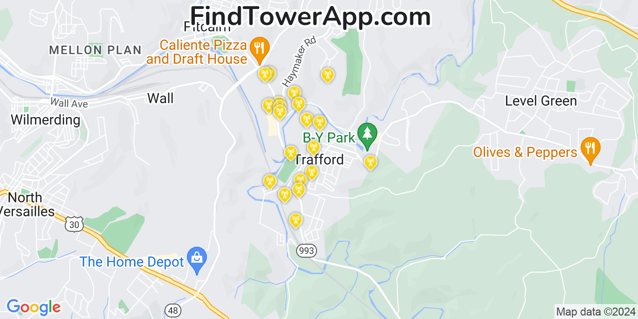 Verizon 4G/5G cell tower coverage map Trafford, Pennsylvania