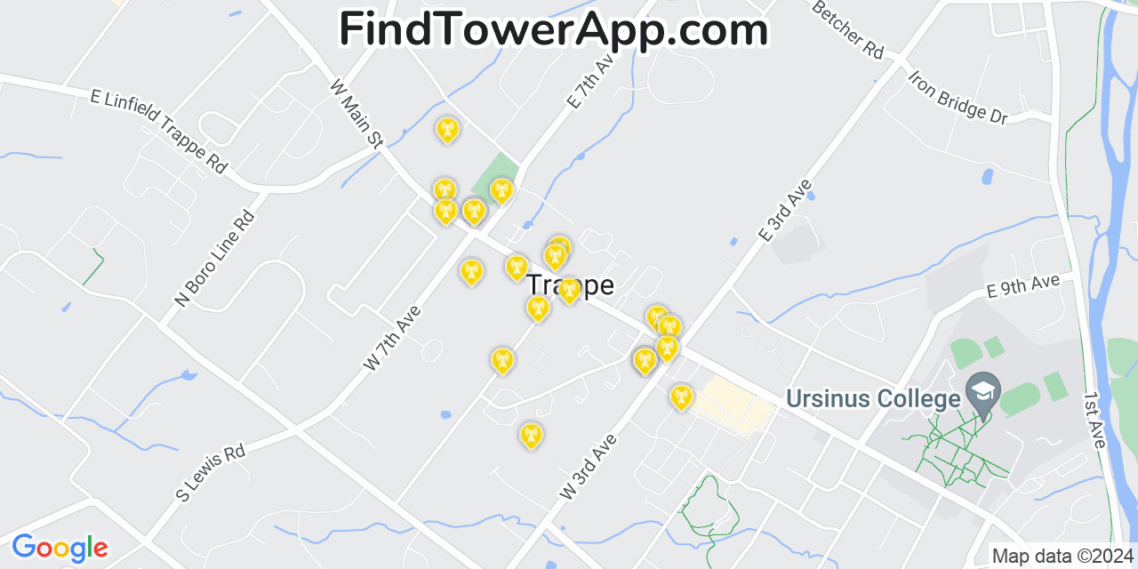 AT&T 4G/5G cell tower coverage map Trappe, Pennsylvania