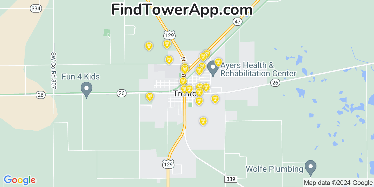 AT&T 4G/5G cell tower coverage map Trenton, Florida