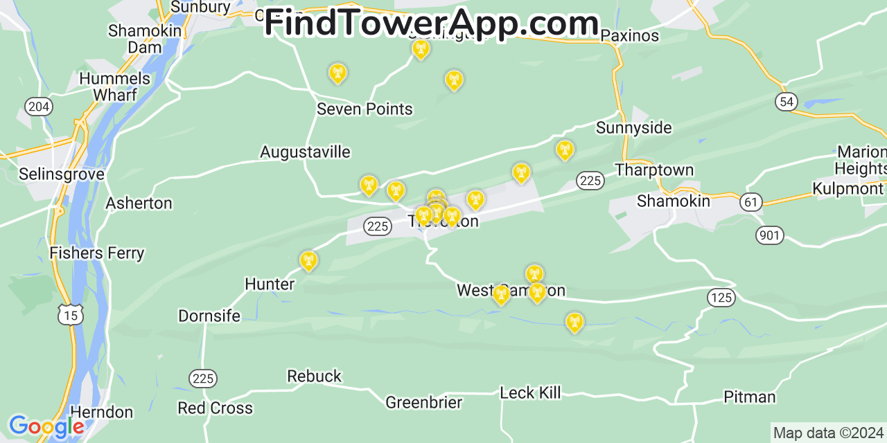 AT&T 4G/5G cell tower coverage map Trevorton, Pennsylvania