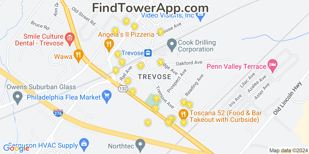 T-Mobile 4G/5G cell tower coverage map Trevose, Pennsylvania