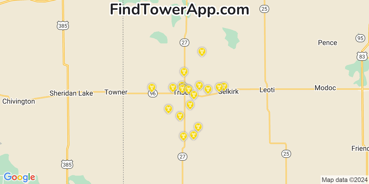 Verizon 4G/5G cell tower coverage map Tribune, Kansas