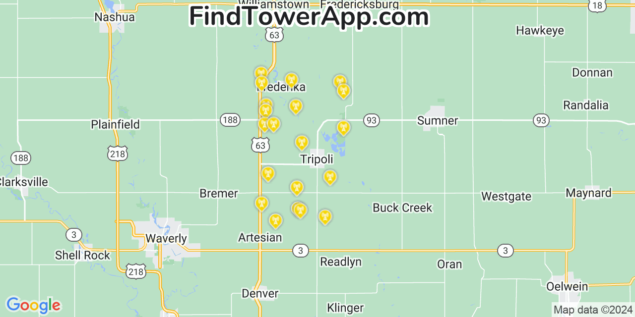 AT&T 4G/5G cell tower coverage map Tripoli, Iowa