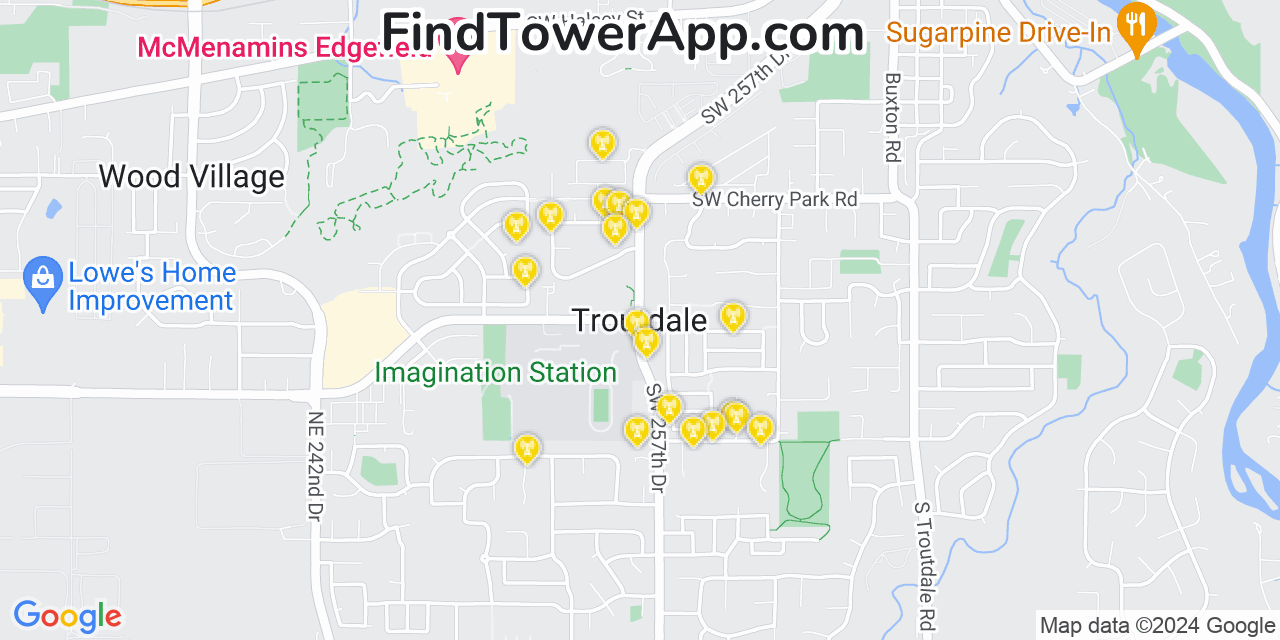 AT&T 4G/5G cell tower coverage map Troutdale, Oregon