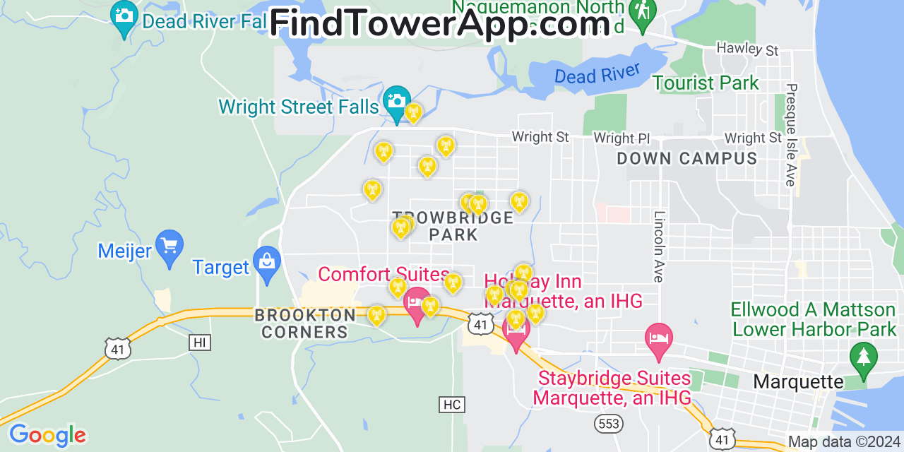 AT&T 4G/5G cell tower coverage map Trowbridge Park, Michigan