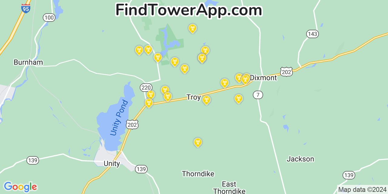 Verizon 4G/5G cell tower coverage map Troy, Maine