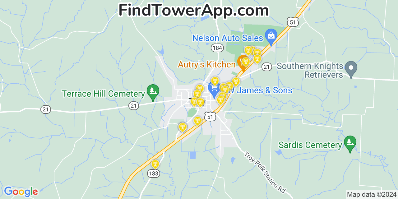 AT&T 4G/5G cell tower coverage map Troy, Tennessee