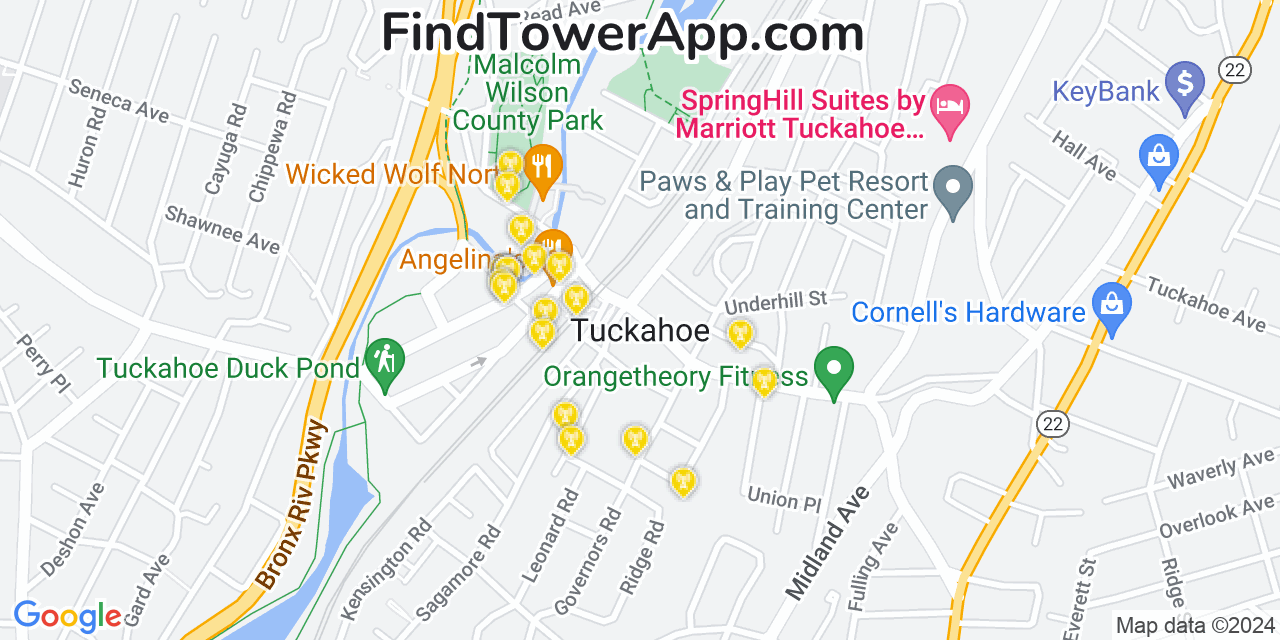 AT&T 4G/5G cell tower coverage map Tuckahoe, New York