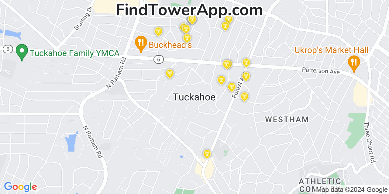 Verizon 4G/5G cell tower coverage map Tuckahoe, Virginia