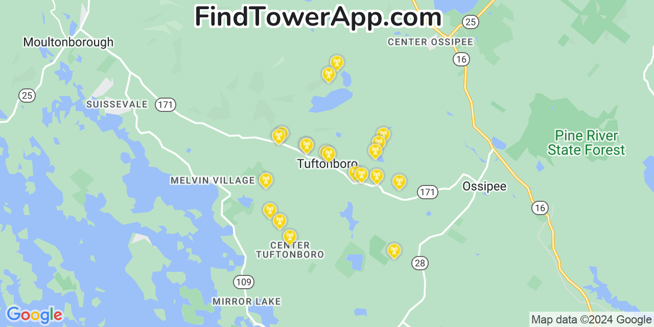 Verizon 4G/5G cell tower coverage map Tuftonboro, New Hampshire