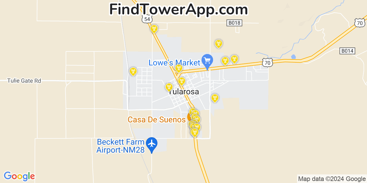 AT&T 4G/5G cell tower coverage map Tularosa, New Mexico