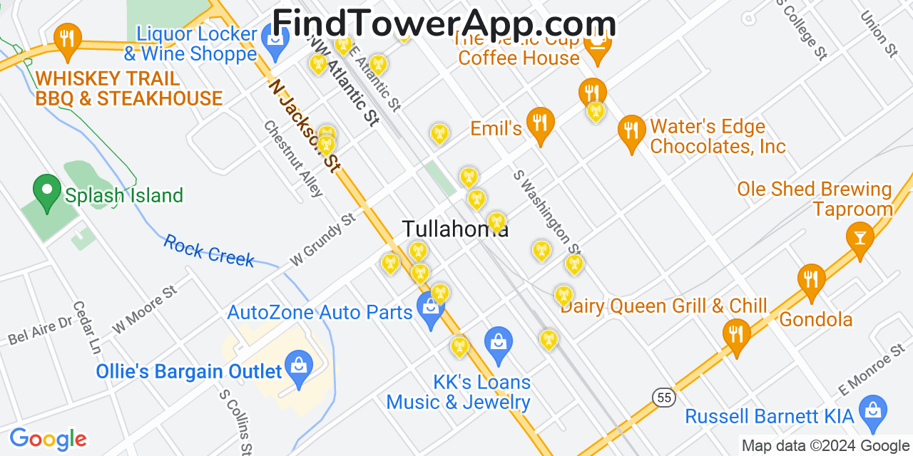 AT&T 4G/5G cell tower coverage map Tullahoma, Tennessee