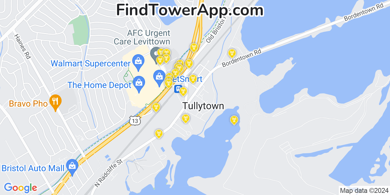 AT&T 4G/5G cell tower coverage map Tullytown, Pennsylvania