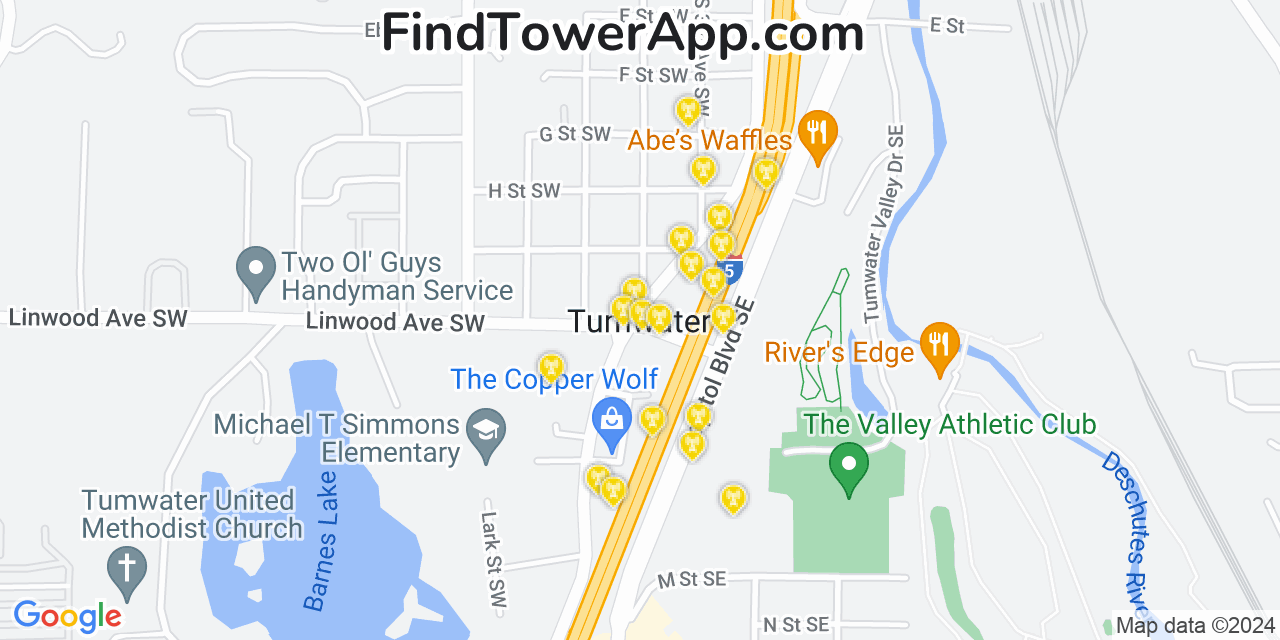 Verizon 4G/5G cell tower coverage map Tumwater, Washington