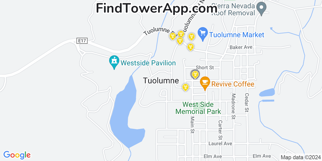 Verizon 4G/5G cell tower coverage map Tuolumne City, California