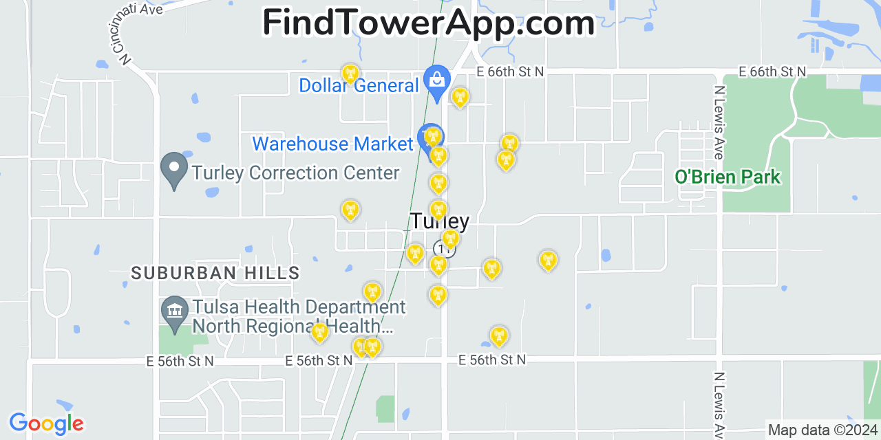 AT&T 4G/5G cell tower coverage map Turley, Oklahoma